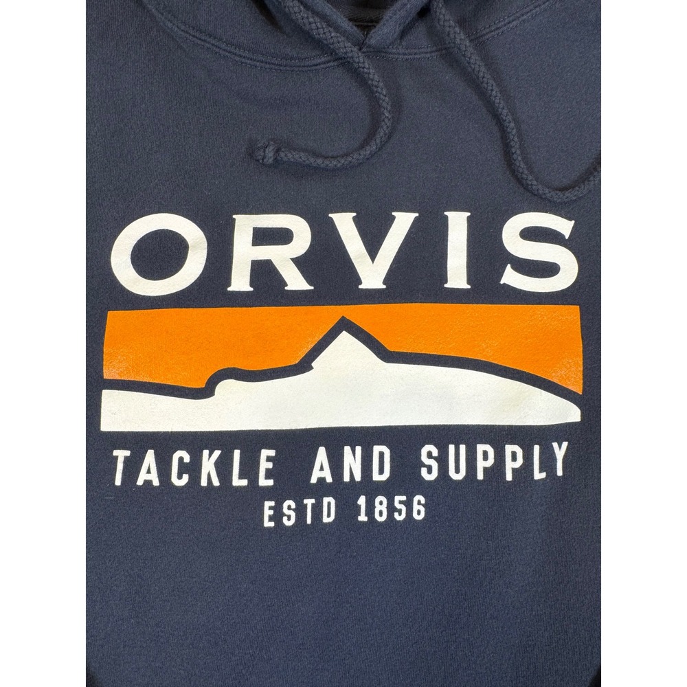 Orvis Tackle and Supply Graphic Hoodie Mens XXL Navy Blue Pullover Sweatshirt - Picture 3 of 6